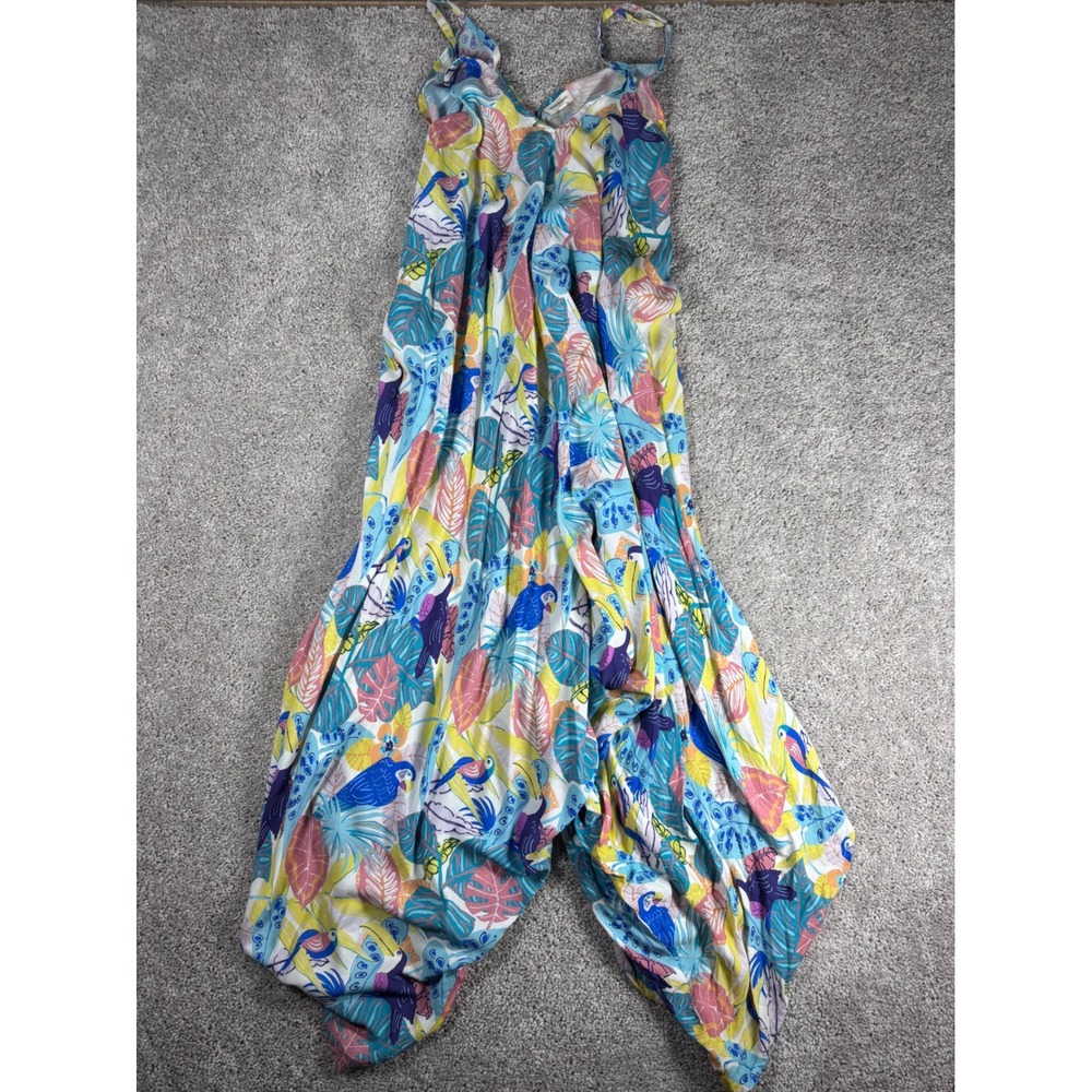 World Market Tropical Bird‎ Leaf Print Jumpsuit Wide Leg S M